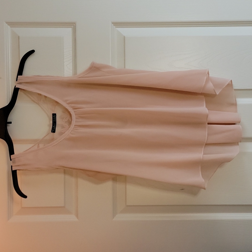 Cute Medium Pink-Cream Sleeveless Sheer Blouse